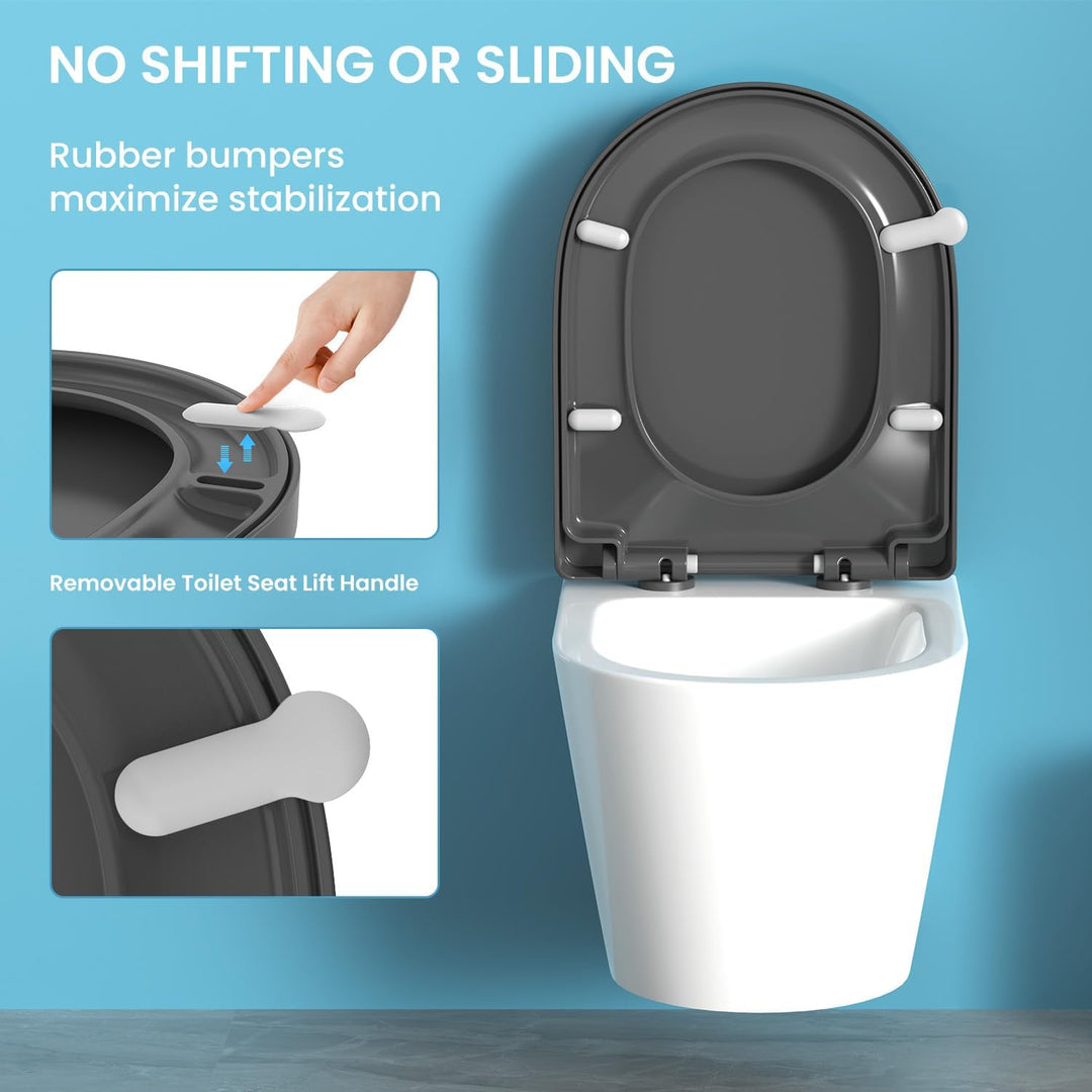 YEAUPE PRO Toilettendeckel mit Absenkautomatik D Form, WC-Sitz einfache Montage, Klodeckel abnehmbar