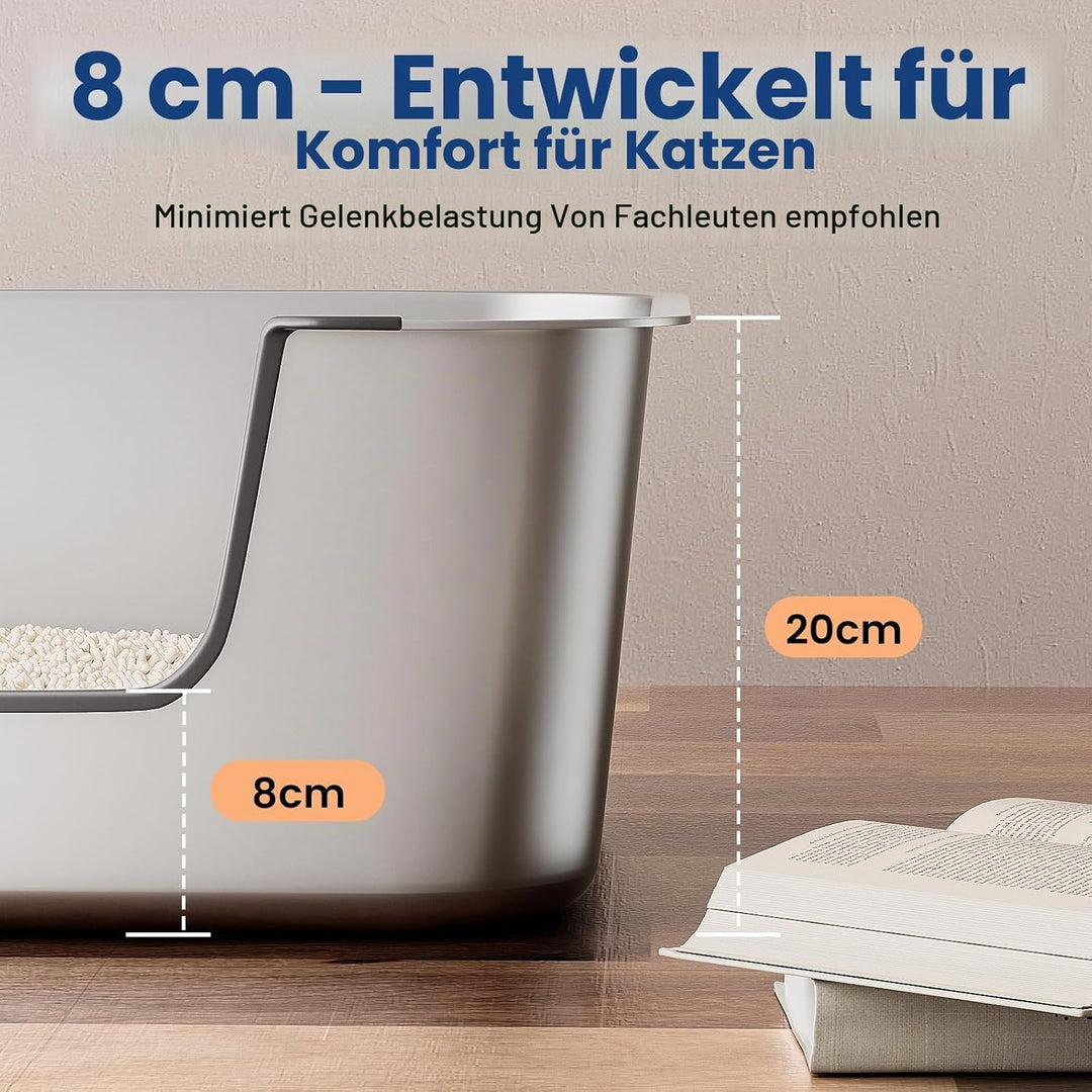 Katzenklo Edelstahl mit Niedrigem Rand, Katzentoilette Metall für Altere Oder Verletzte Katzen, Gros