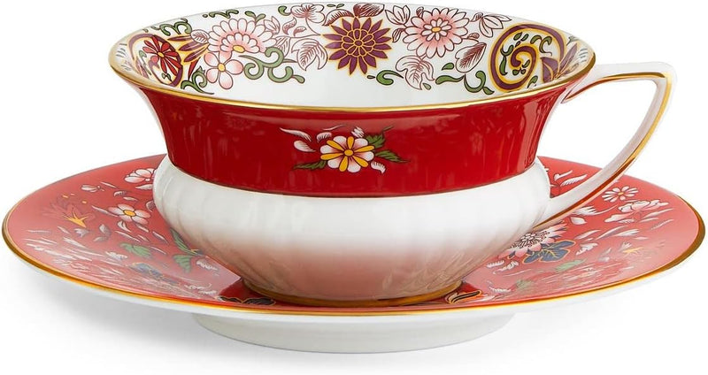 Wedgwood 40024021 Wonderlust Crimson Orient Set Teetasse und Untertasse, Feines Knochenporzellan, Pu