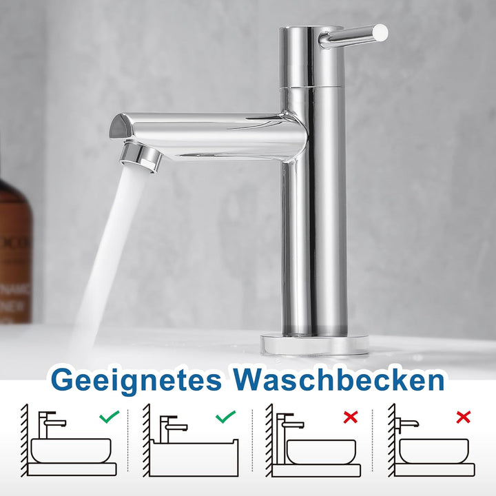 Florenta Kaltwasserhahn Gäste WC für kleine Waschbecken, Kaltwasserarmatur Waschtischarmatur aus Ede