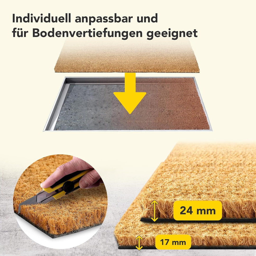 Floordirekt Fussmatte für Innen und Aussen, 60x90 cm Natur, Türmatte aus Kokos, Schmutzfangmatte für