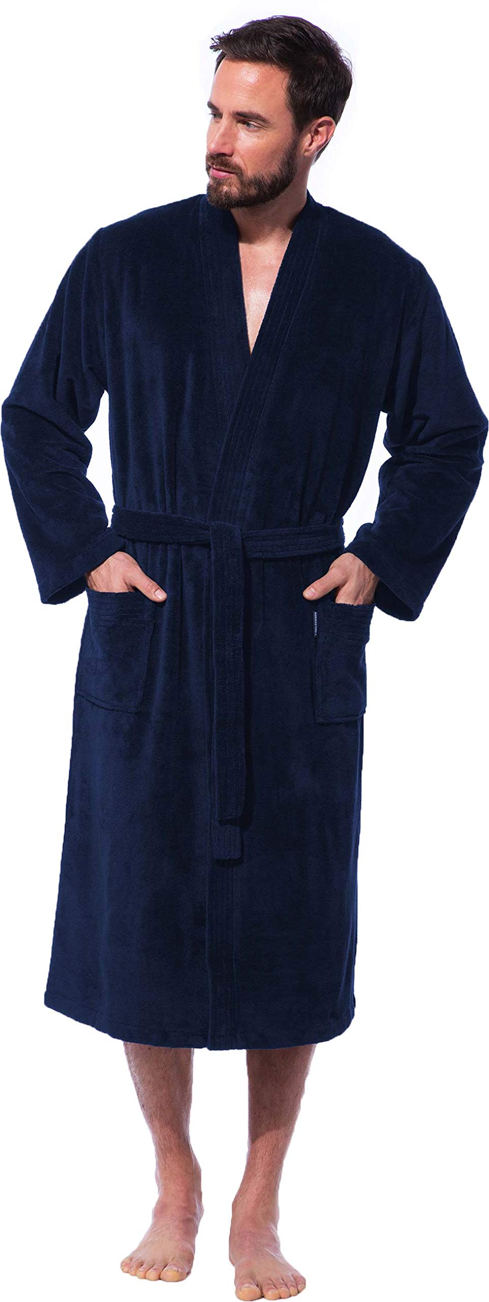 Morgenstern Kimono Bademantel Adam für Herren wadenlang L Nachtblau, L Nachtblau