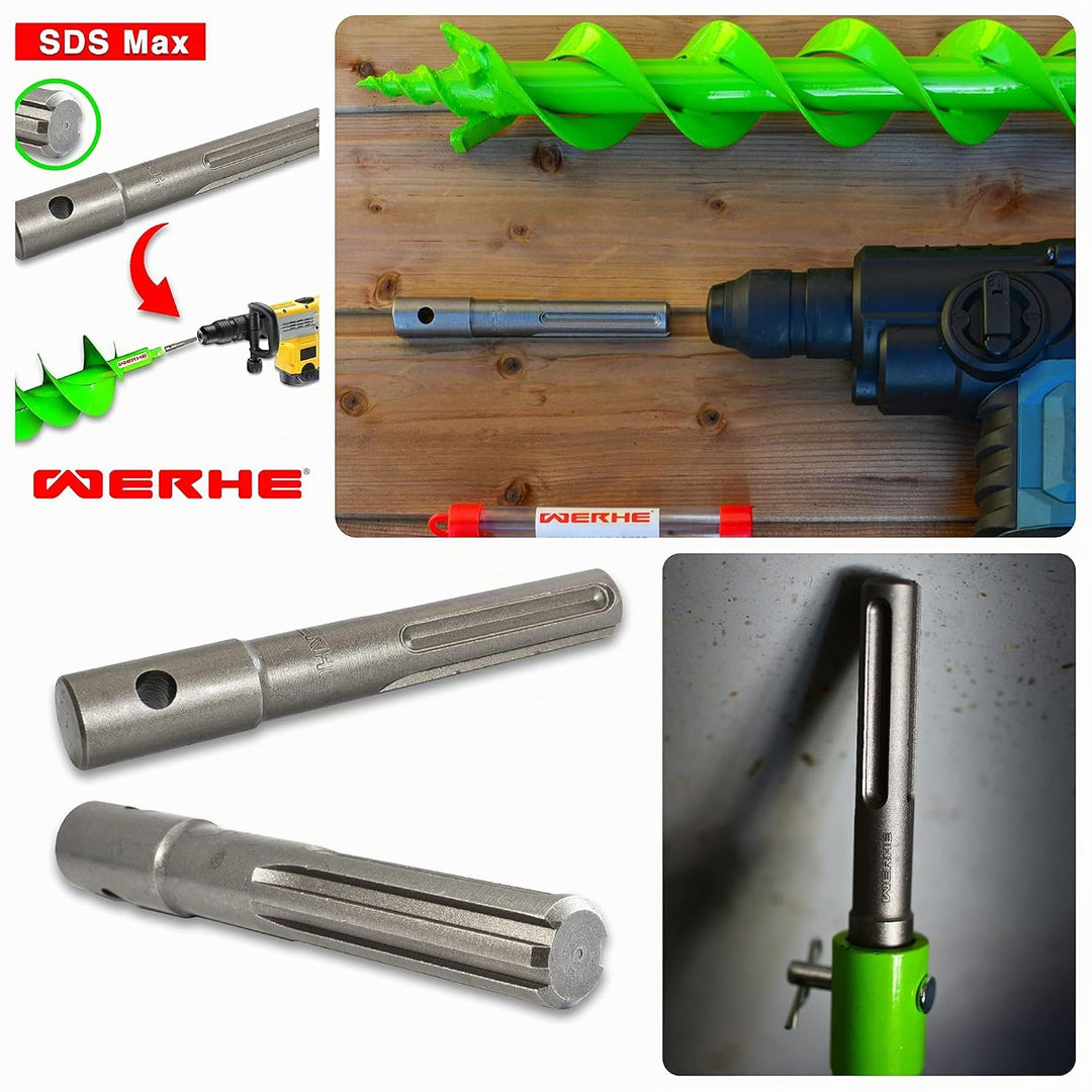 WERHE Erdbohrer mit SDS Max Aufnahme 100 mm robuste Bohrspitze Pfahlbohrer Bohrer 100 mm