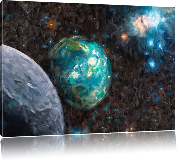 Pixxprint Planet Erde im Kosmos Kunst als Leinwandbild/Grösse: 100x70 / Wandbild/Kunstdruck/fertig b