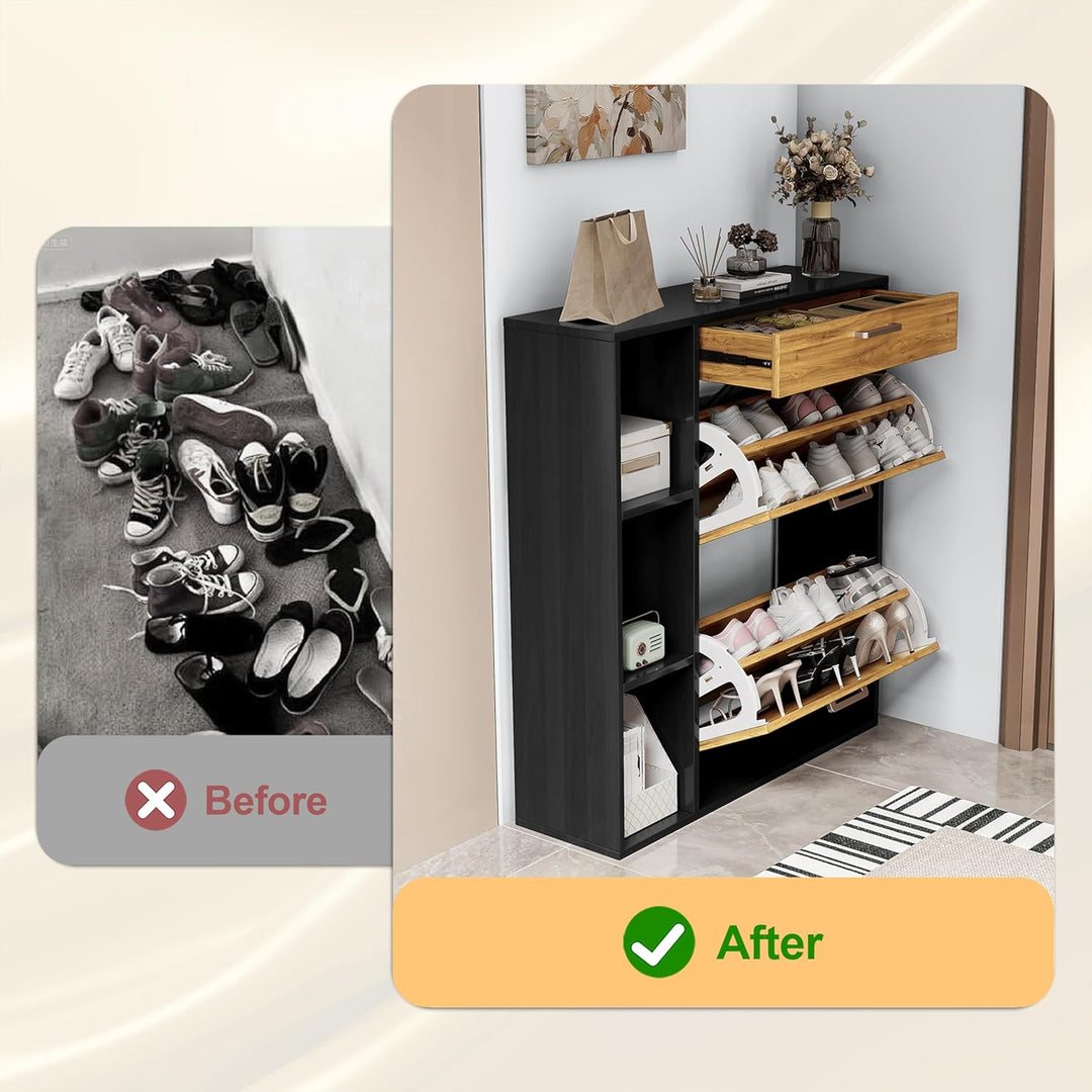 Schuhschrank mit 2 Klappen Schmal Schuhschrank mit 1 Schublade und 3 Ablagefächer platzsparender Sch