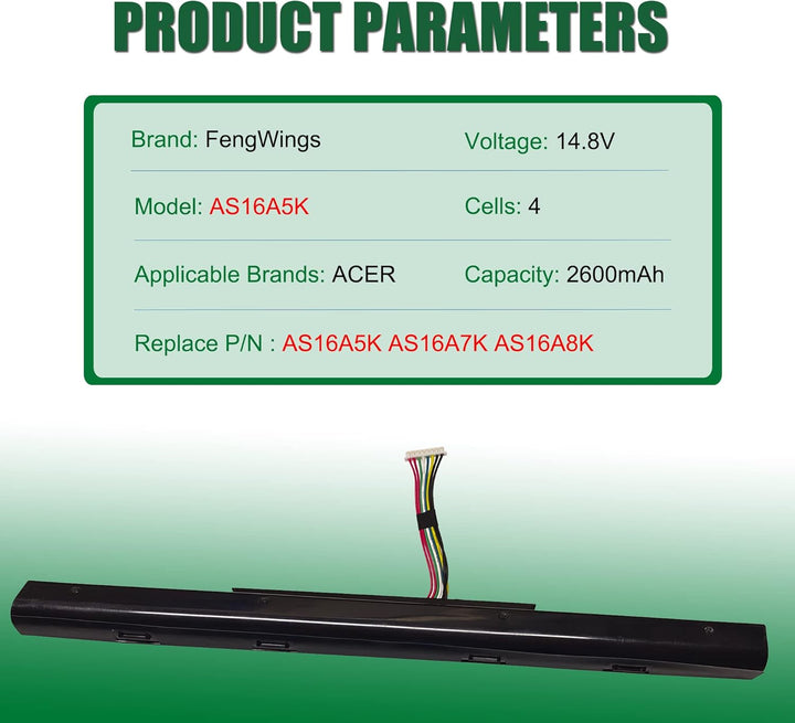 AS16A8K AS16A5K AS16A7K Akku 14,8V 2600mAh, Kompatibel mit Acer Aspire E5 575 e15 akku / E5-475 E5-4
