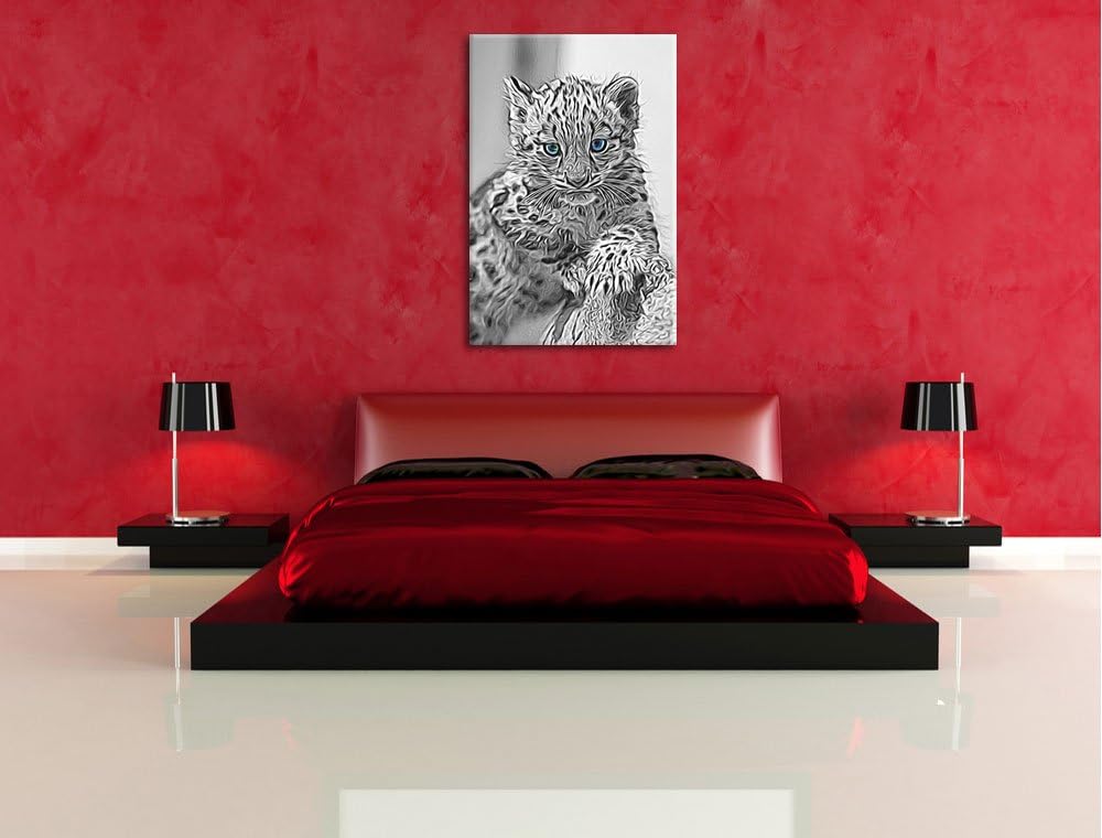 niedliches Leopardenjunges beim Klettern schwarz/weiss Deluxe Format: 100x70 cm auf Leinwand, XXL ri