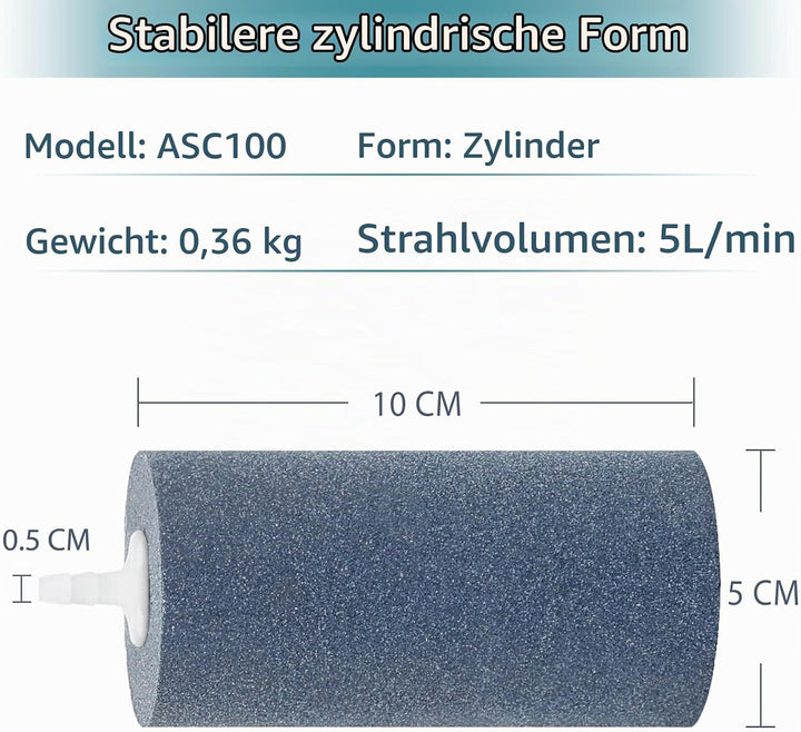 Pawfly 2 PCS grosser Luftstein-Zylinder 10 cm, Luftblasen-Diffusor für Teich und Aquarium Fischbecke