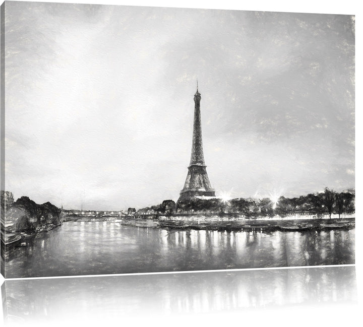 Pixxprint Eifelturm Paris bei Nacht als Leinwandbild/Grösse: 100x70 cm/Wandbild/Kunstdruck/fertig be