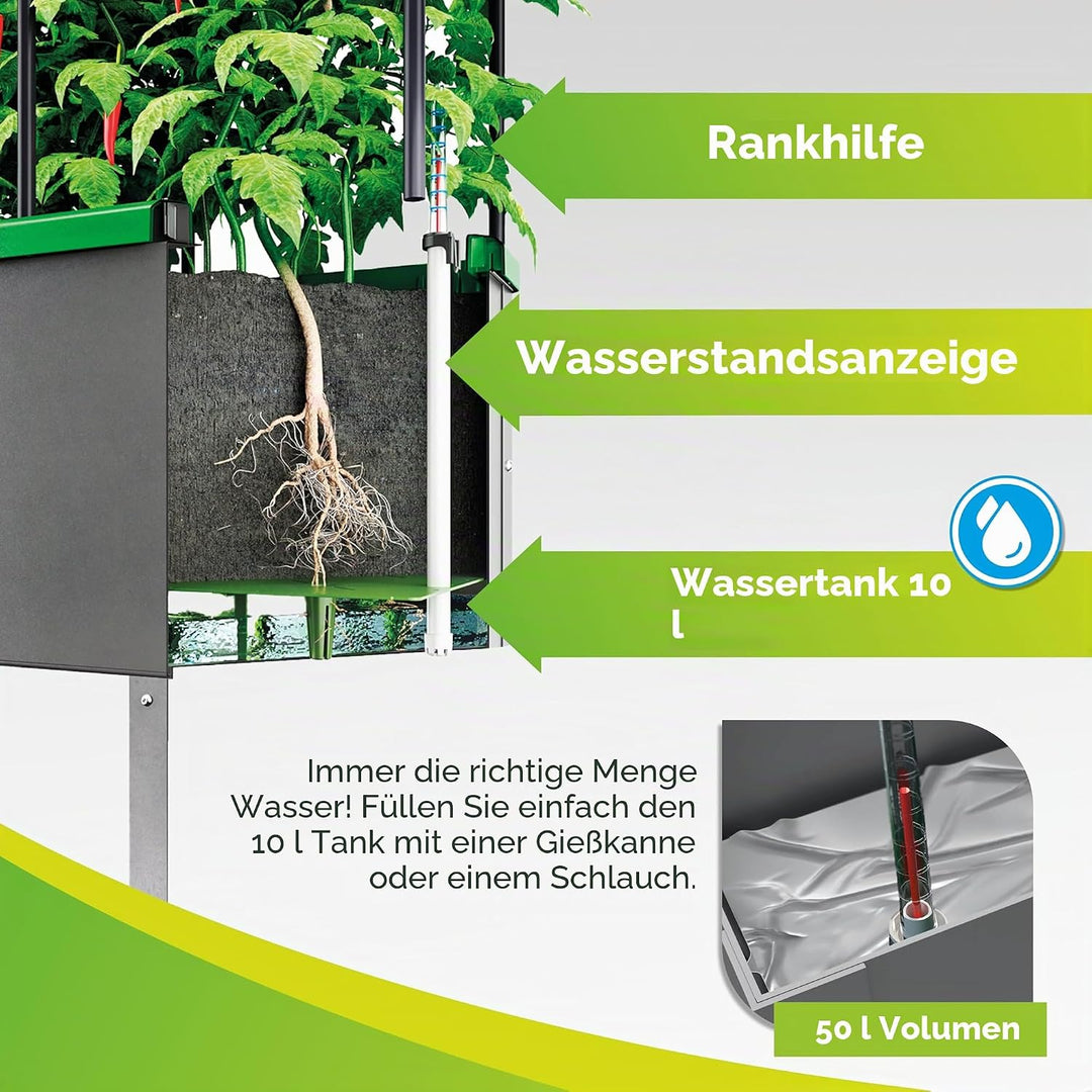 Bio Green Metall-Hochbeet City Jungle Heidelberg für Innen und Aussen | Bewässerungssystem und Rankg