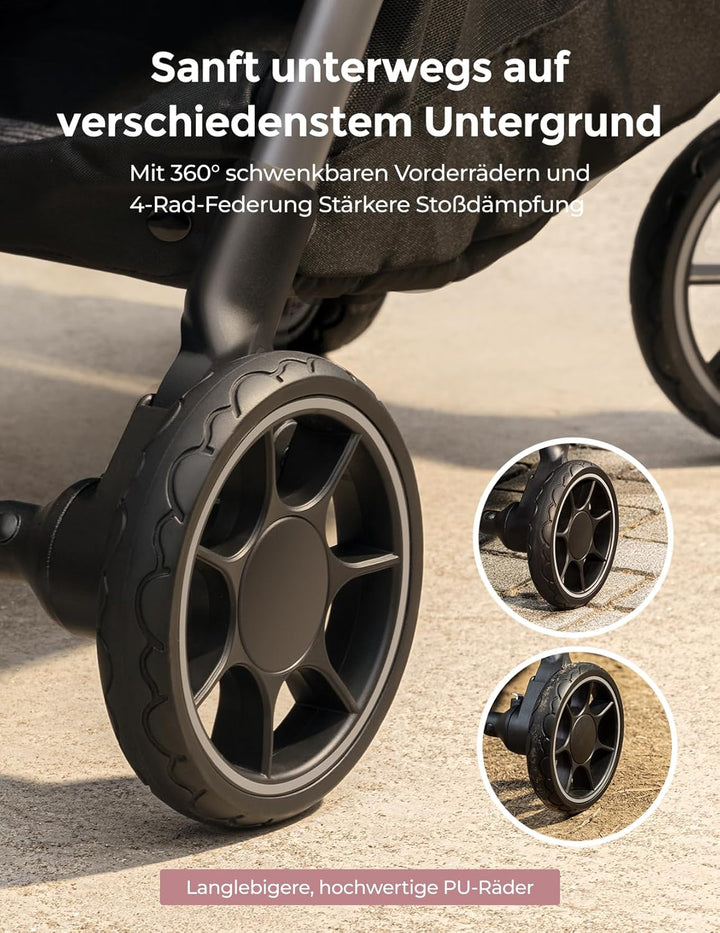 Momcozy ClickGo Buggy klein zusammenklappbar als Flugzeug-Handgepäck, Einhand-Klappmechanismus, mit