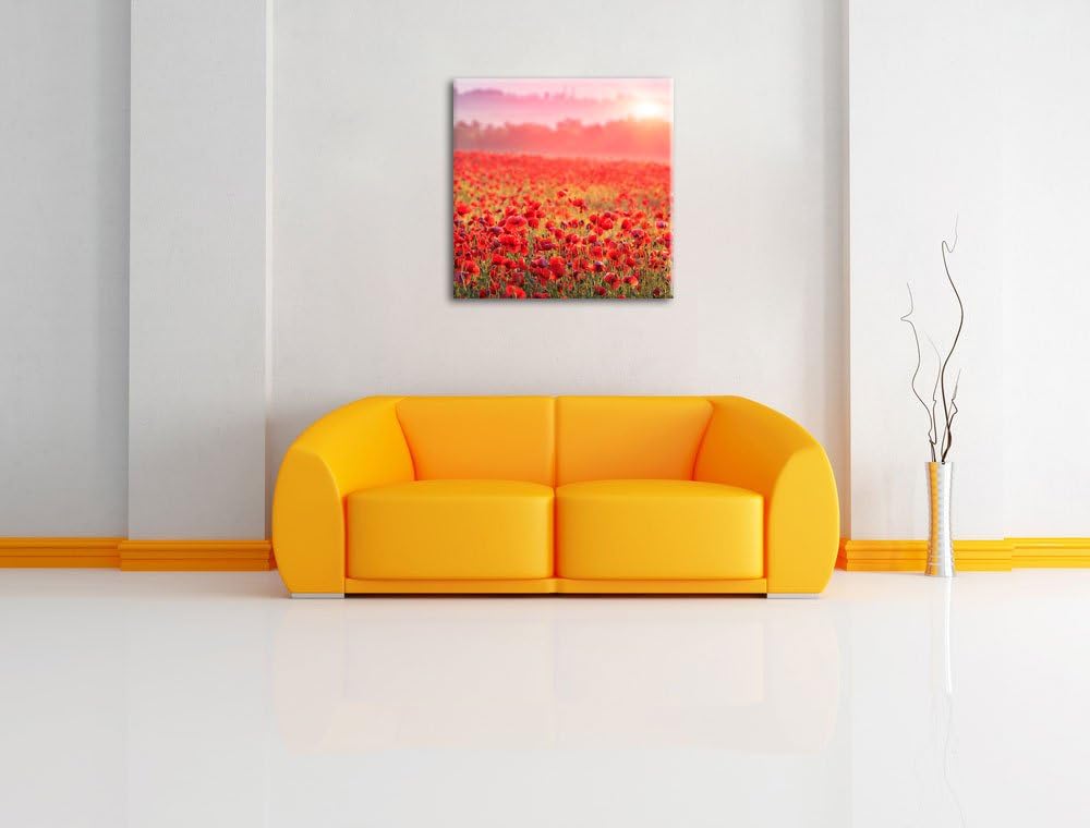 Pixxprint Mohnwiese im Sonnenschein als Leinwandbild Quadratisch/Grösse: 70x70 / Wandbild/Kunstdruck