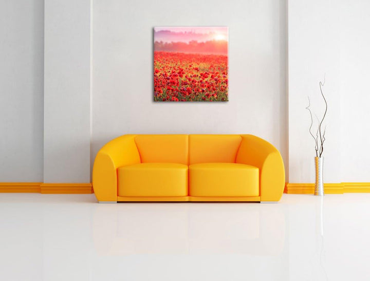 Pixxprint Mohnwiese im Sonnenschein als Leinwandbild Quadratisch/Grösse: 70x70 / Wandbild/Kunstdruck
