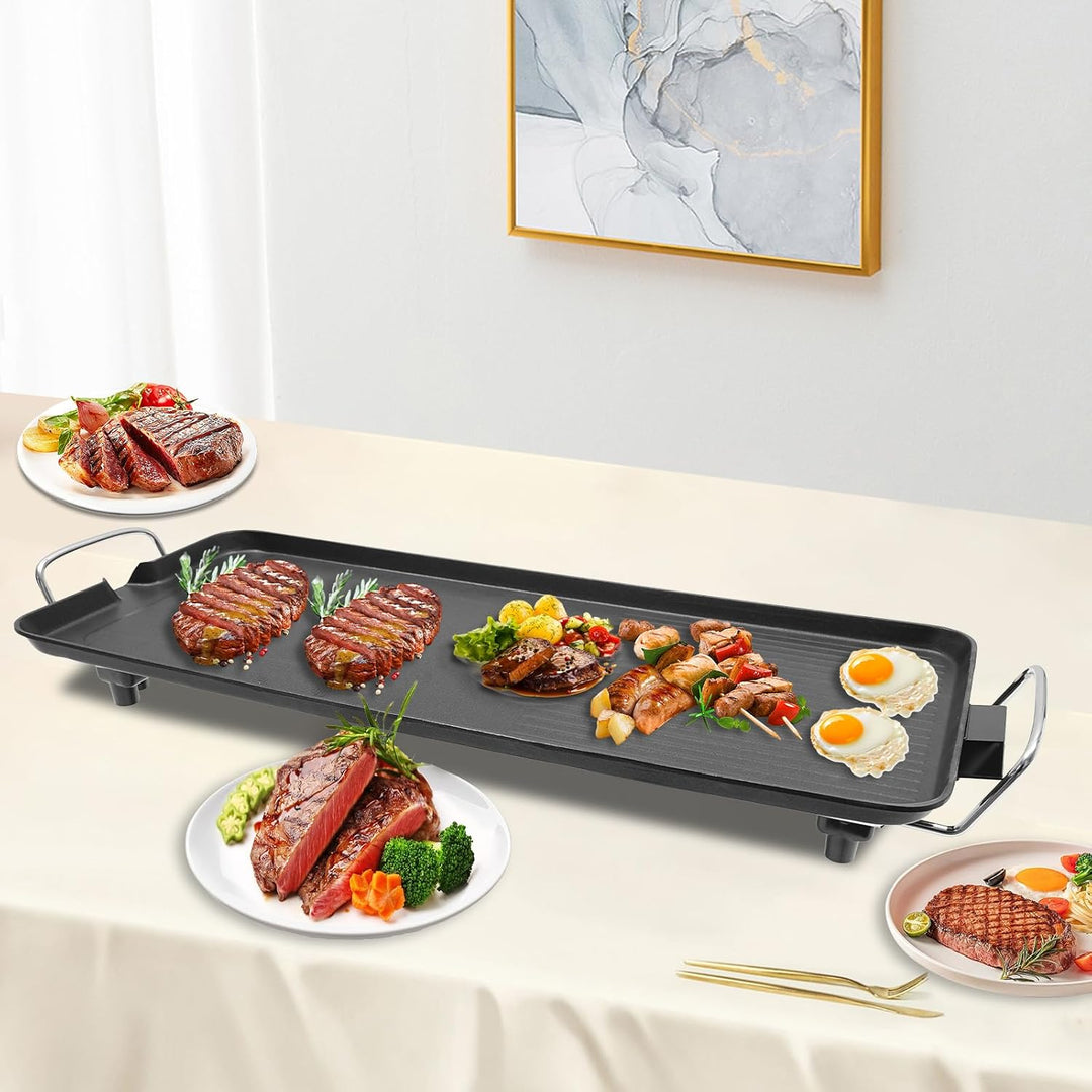 Elektrischer Tischgrill, 1500W Teppanyaki Grillplatte Elektrisch mit Antihaftbeschichtung, Plancha T