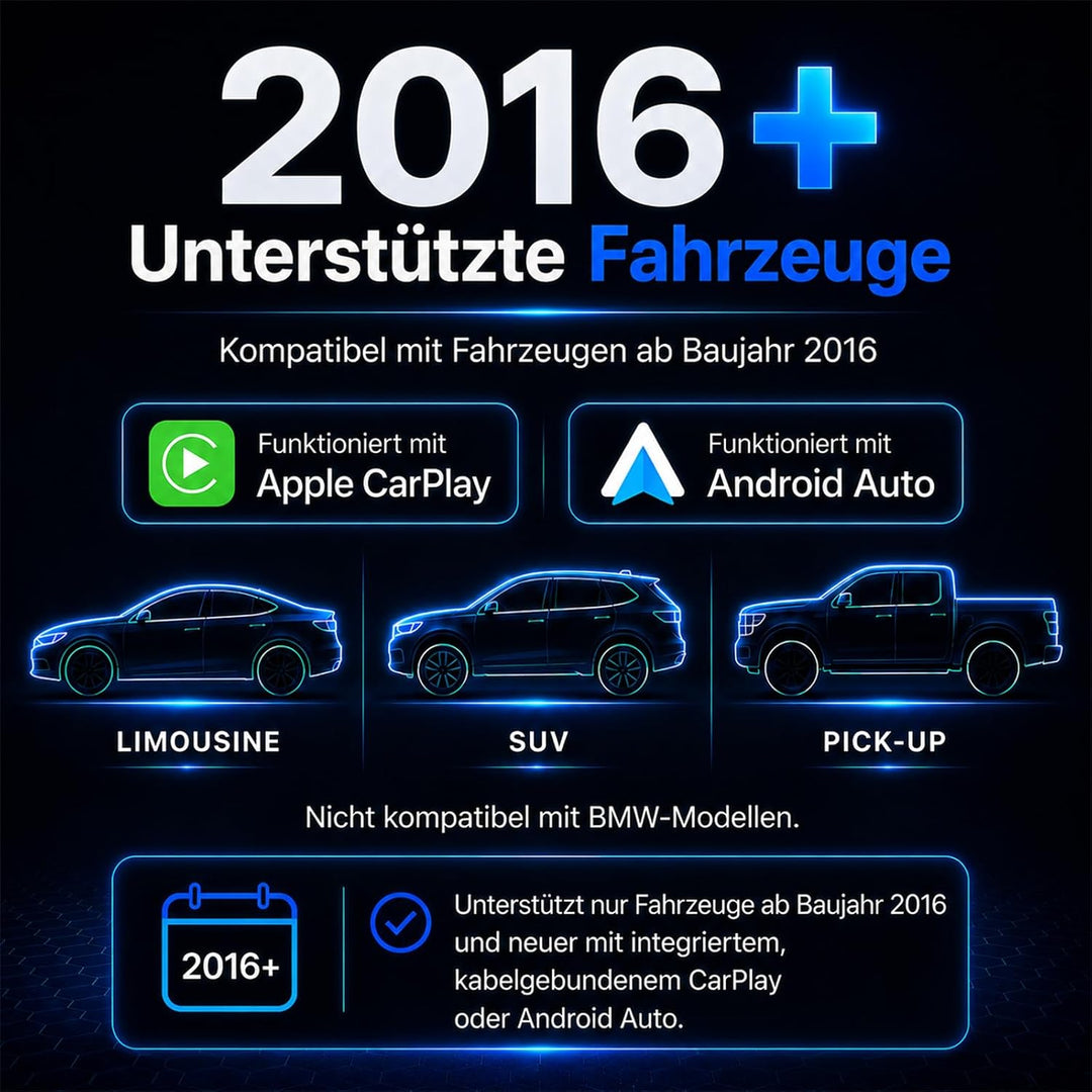 2-in-1 Wireless CarPlay &amp; Android Auto Adapter, Mini Plug &amp; Play Dongle mit USB-A &amp; USB-C, Wandelt k