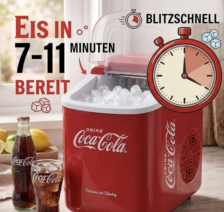 Salco Coca Cola Eiswürfelmaschine – Kompakter Eiswürfelbereiter mit 2 Eiswürfelgrössen, 10 kg Eis in