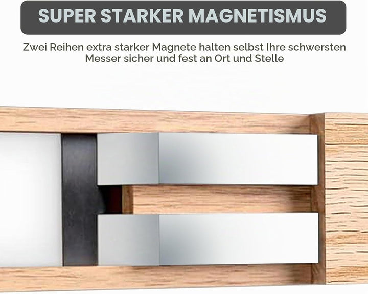 Baxcdyswe 40cm Magnetleiste Messer aus Bambus Mit Extra Starkem Magnet, Messerhalter Magnetisch Knif