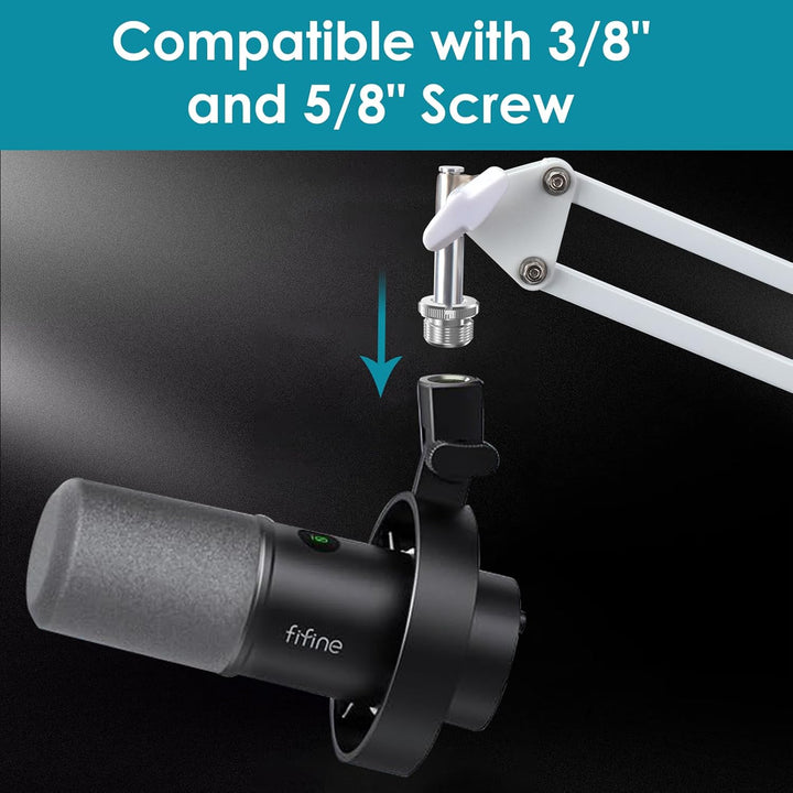 FIFINE K688 Mikrofonarm Weiss - Boom Arm Mikrofon Schwenkarmständer kompatibel mit FIFINE Recording