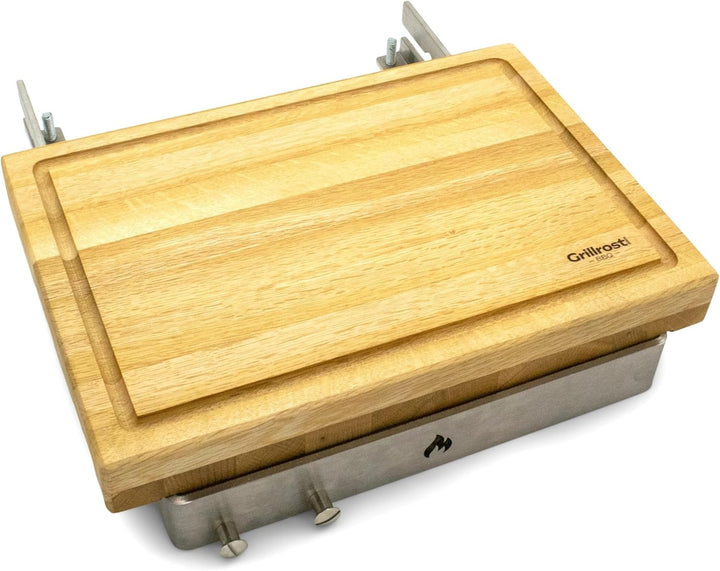 Grillrost.com Das Original Bretthalter für alle Feuerplatten mit 3-12mm Stärke | Buchenholz und Edel