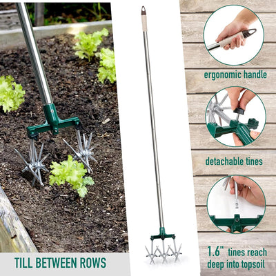 Hortem Rotations-Kultivator-Set, 63,5 cm - 160 cm verstellbare Gartenfräse und handgehaltenes Garten