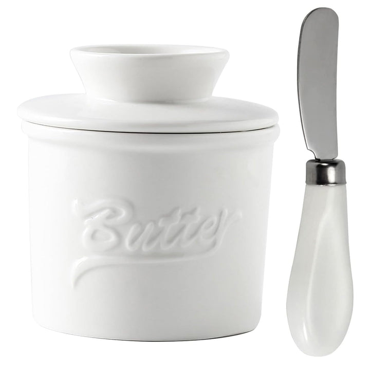 Keramik Butterdose mit Deckel und Buttermesser,Französische Buttertopf mit Wasserlinie,Butterbehälte