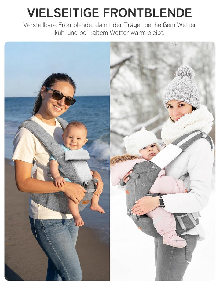 besrey Babytrage, Ergonomische Baby Trage mit Hüftsitz, Baby Carrier mit Lendenstütze, 6 Tragepositi