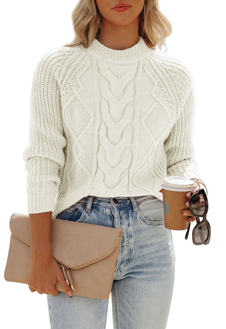 ANCAPELION Damen Kabel Pullover,Winter Casual Leicht Rundhals Langarm Einfarbig Elegant Gerippt Stri