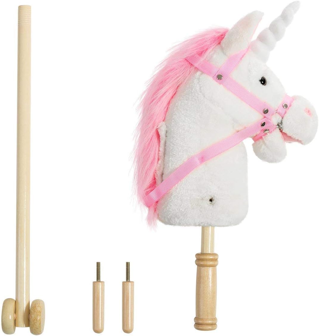 36-inch Weiss Steckenpferd mit Guten Griffen und Rädern Einhorn Plüschtier