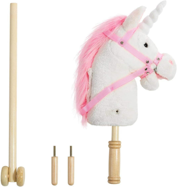 36-inch Weiss Steckenpferd mit Guten Griffen und Rädern Einhorn Plüschtier