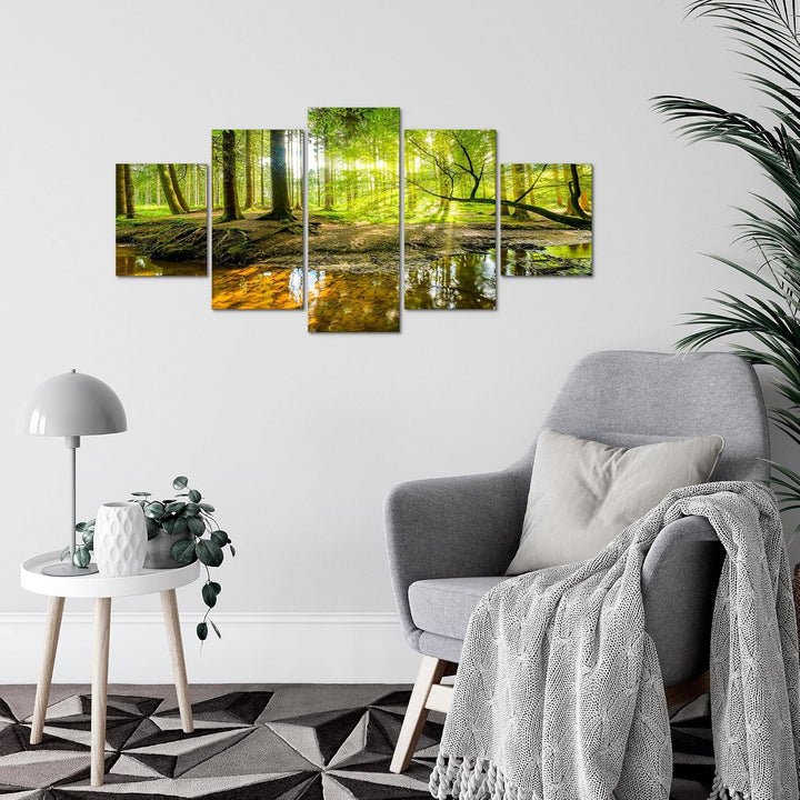 Runa Art Wandbilder Wald Landschaft 5 Teilig Bild auf Vlies Leinwand Deko Schlafzimmer Wohnzimmer Na
