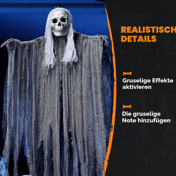 JOYIN 3 Stück Halloween-Sensenmänner zum Aufhängen, Einer 139,7 cm, Zwei 89,9 cm grosse Halloween-Sk