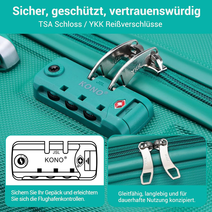 KONO Koffer Trolley Reisekoffer aus ABS+PC – Leichter Hartschalenkoffer mit 4 Zwillingsrollen und TS