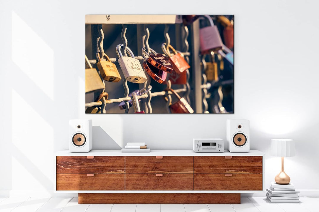 deyoli Liebes Schlösser Format: 80x60 als Leinwandbild, Motiv fertig gerahmt auf Echtholzrahmen, Hoc
