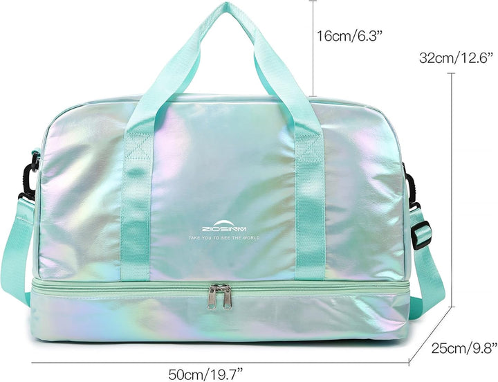 ZIOSINM Sporttasche Damen, 40L Reisetasche Damen Weekender, Glitzer Sporttasche mit Schuhfach und Na