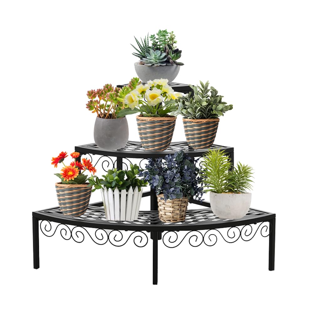 BAOYOUNI Blumentreppe Metall 3 Etagen Pflanzenständer Blumenständer Eck Pflanzenregal Blumenregal Bl