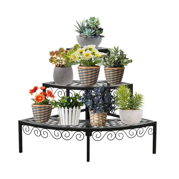 BAOYOUNI Blumentreppe Metall 3 Etagen Pflanzenständer Blumenständer Eck Pflanzenregal Blumenregal Bl
