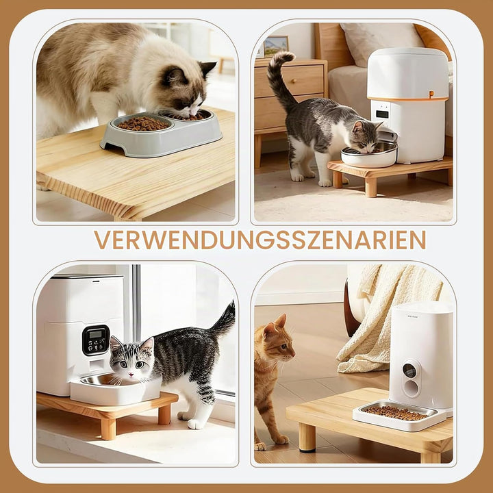 Erhöhter Stand für Futterautomat Katze aus Massivholz, Erhöhter Futternapf Katze mit Rutschfesten Fü