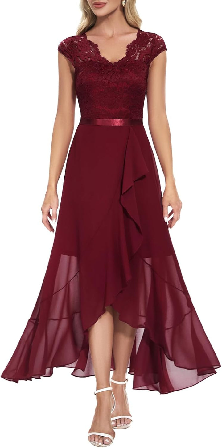 Bbonlinedress Abendkleider elegant für Hochzeit Spitzenkleid Chiffon Hi-Lo Kleid Brautjunferkleid Pa