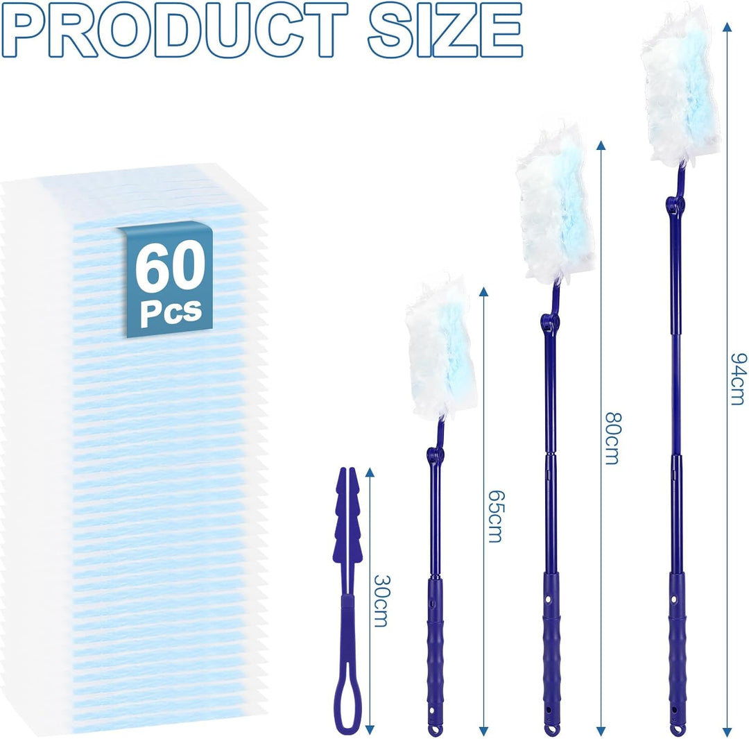 Kasanni 60 Stück Staubmagnet Duster, Staubmagnet Nachfüllpack Set, Staubwischer mit 2 Handgriff, 360