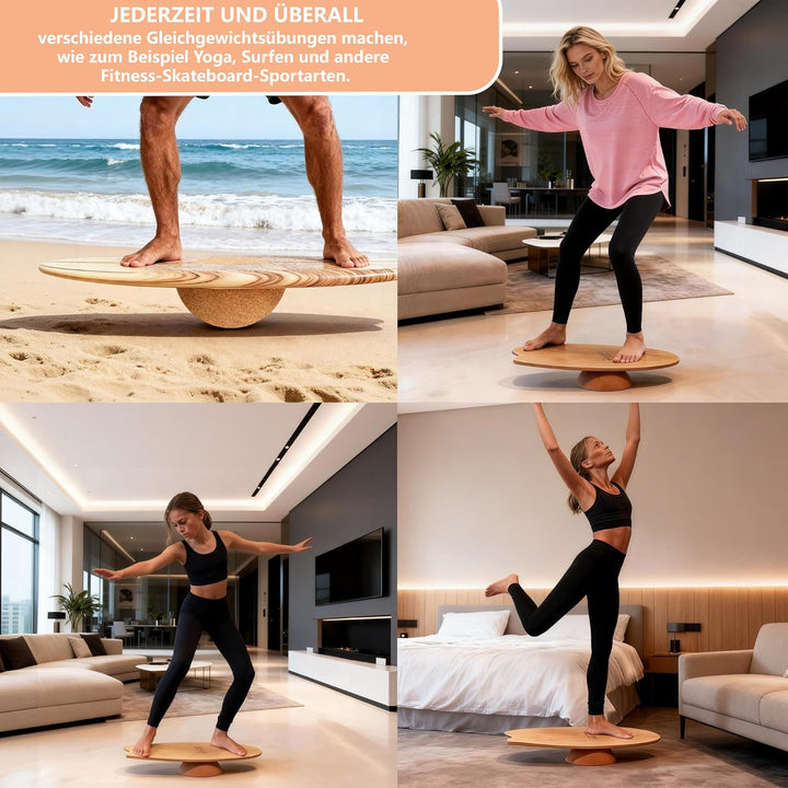 Healfith Balance Board Halbkugel aus Massivem Kork, Hochwertige Fitness Halbkugel aus Kork für Balan