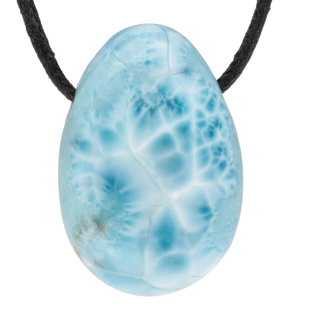 Lebensquelle Plus Larimar Tropfenanhänger | Gebohrter Trommelstein Anhänger mit Baumwollband | Hochw