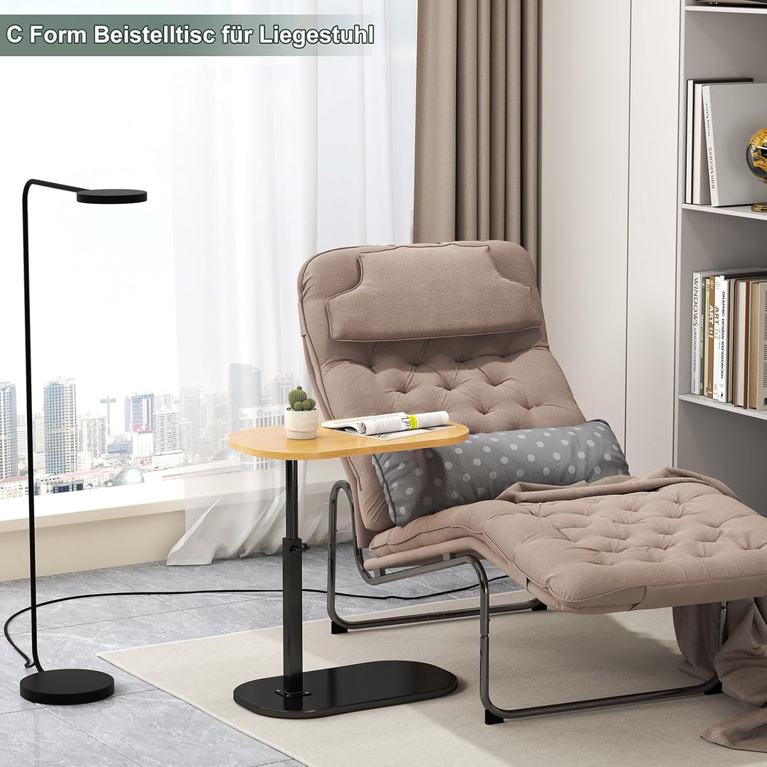 YUTVCZO Beistelltisch C Form, Klein Couchtisch Holz Sofatisch Höhenverstellbar, C Form Beistelltisch