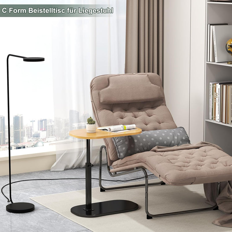 YUTVCZO Beistelltisch C Form, Klein Couchtisch Holz Sofatisch Höhenverstellbar, C Form Beistelltisch