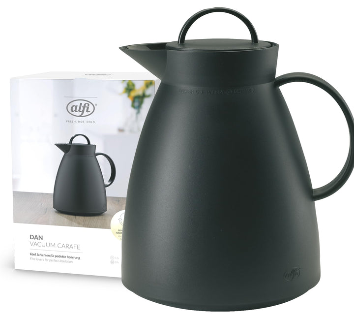 alfi DAN 1,00l, velvet black mat, Kunststoff-Isolierkanne mit hygienischem Hartglaseinsatz, Drehvers