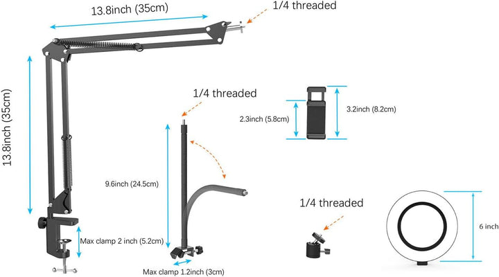 Overhead Stativ Handy mit Ringlicht, Flexibler Tisch Kamera Arm mit Licht, Flexible Tisch Kamera Arm