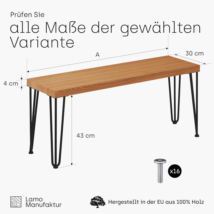 LAMO Manufaktur Sitzbank Esszimmer Holzbank 30x60x47 cm, Möbelfüsse Creative Schwarz/Rustikal, LSB-0