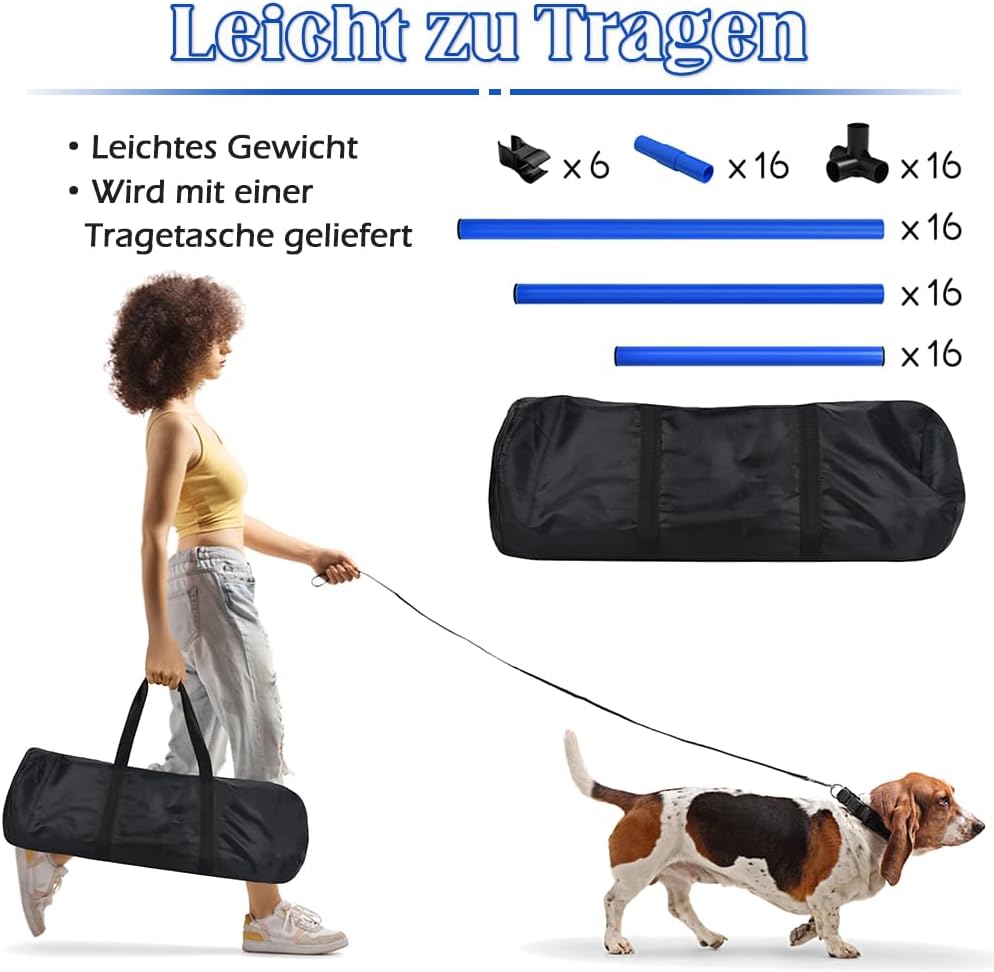 NAIZY 4-er Agility Hürdenset PVC Slalom Haustier höhenverstellbar Trainingsstangen Sprungstangen-Set