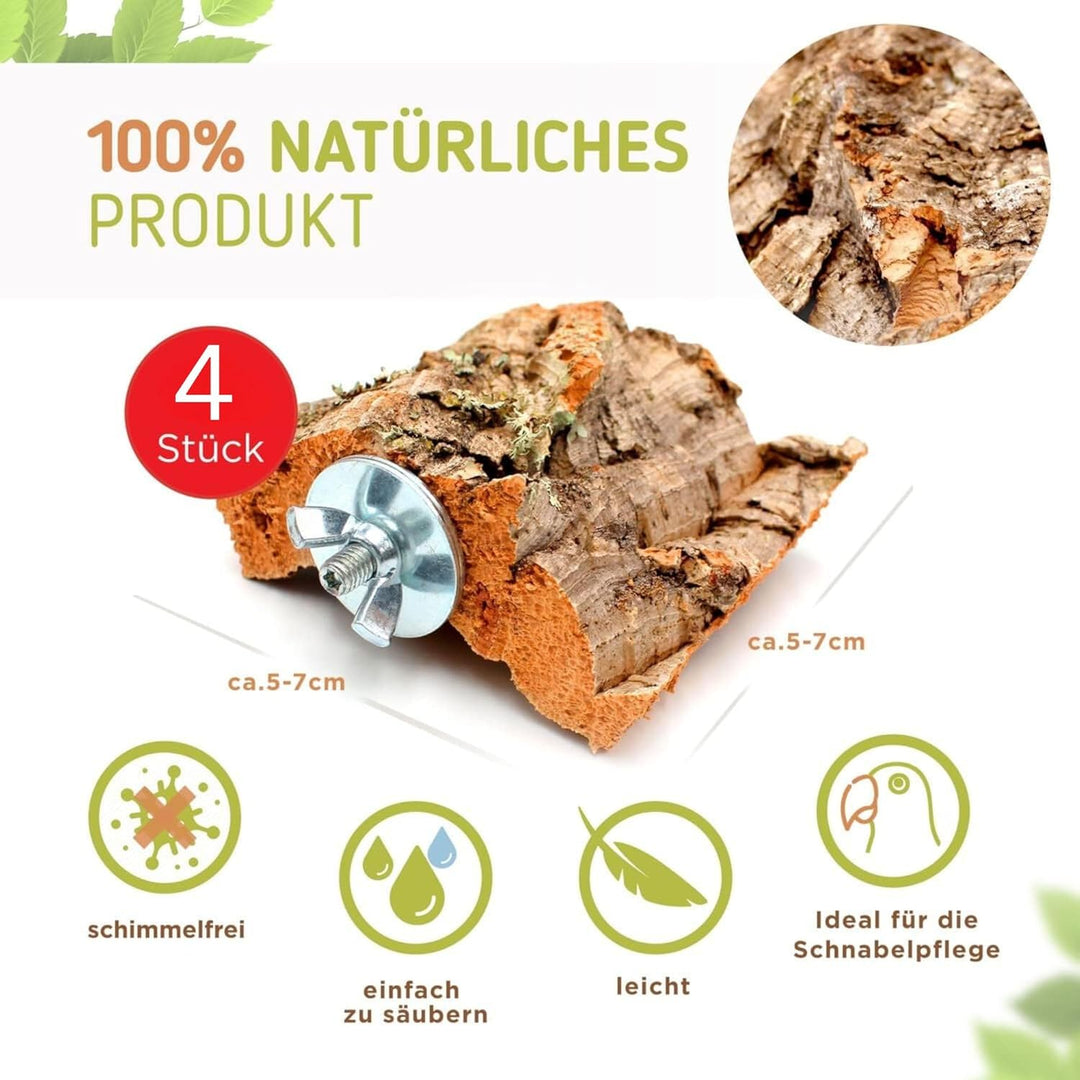 Vogelgaleria® 4 x Kork-Pickstein für Vögel. Die leckere Alternative zum Kalkstein oder Sepia-Schale,