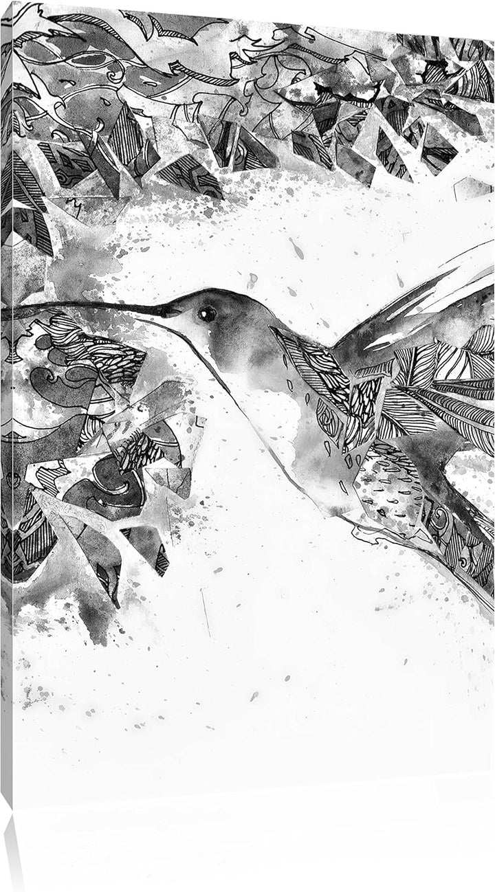 Monocrome, Kolibri Kunst , Format: 100x70 auf Leinwand, XXL riesige Bilder fertig gerahmt mit Keilra