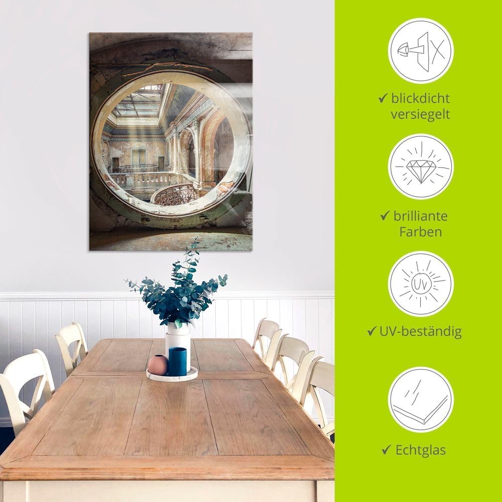 ARTland Glasbilder Wandbild Glas Bild einteilig 45x60 cm Hochformat Architektur Ruinen Treppe Bullau